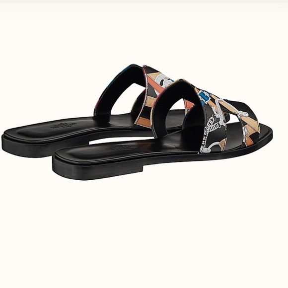 **SOLD**Hermes Oran Sandals in limited edition Cavalcadour Multicolor Noir 36.5 - Picture 4 of 16